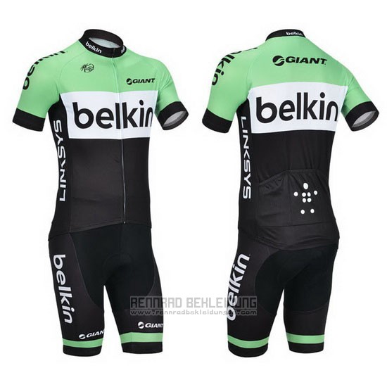 2013 Fahrradbekleidung Belkin Grun und Shwarz Trikot Kurzarm und Tragerhose